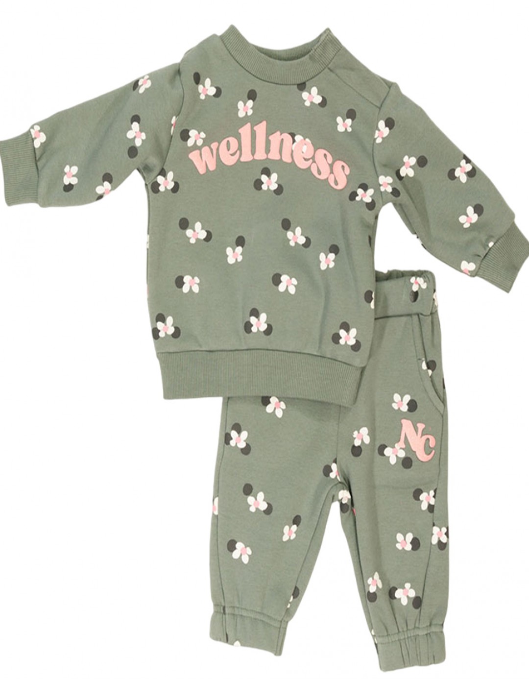 Βρεφικό σετ φόρμα για κορίτσι, χακί, Regular Fit, 60% βαμβάκι-40% πολυεστέρας.