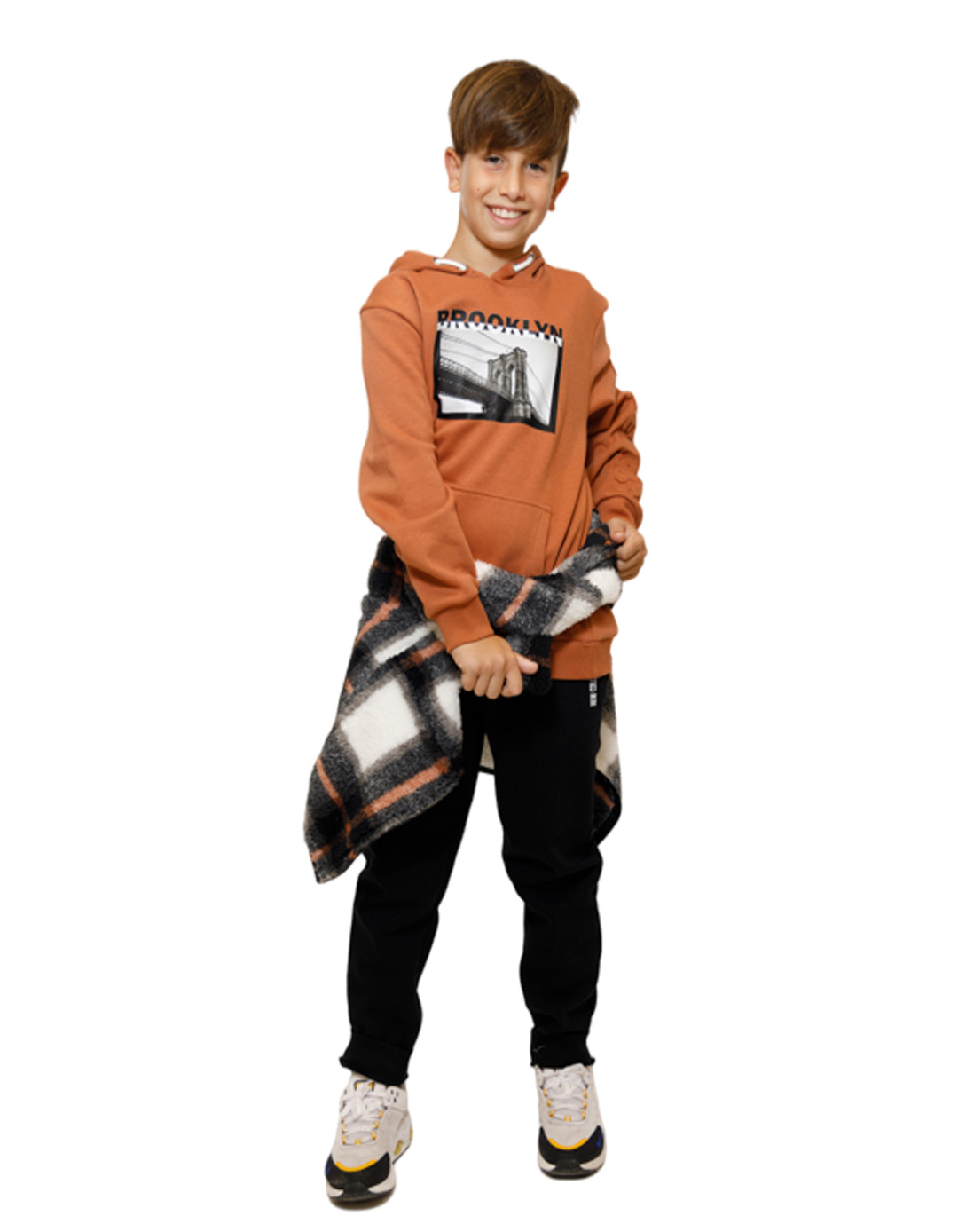 Παιδικό σετ φόρμα με κουκούλα, ταμπά, Regular Fit, 60% βαμβάκι,40% πολυεστέρας.