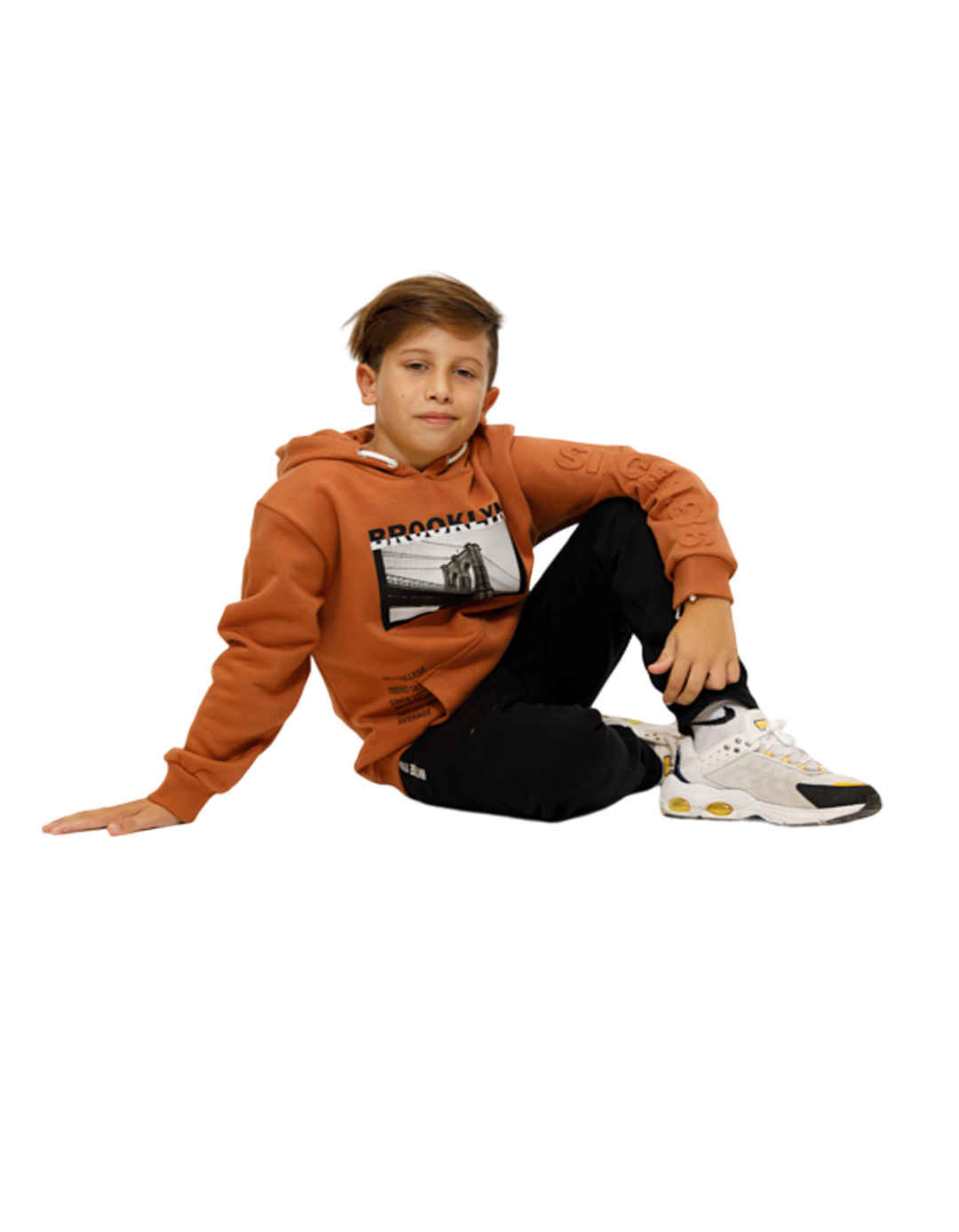 Παιδικό σετ φόρμα με κουκούλα, ταμπά, Regular Fit, 60% βαμβάκι,40% πολυεστέρας.