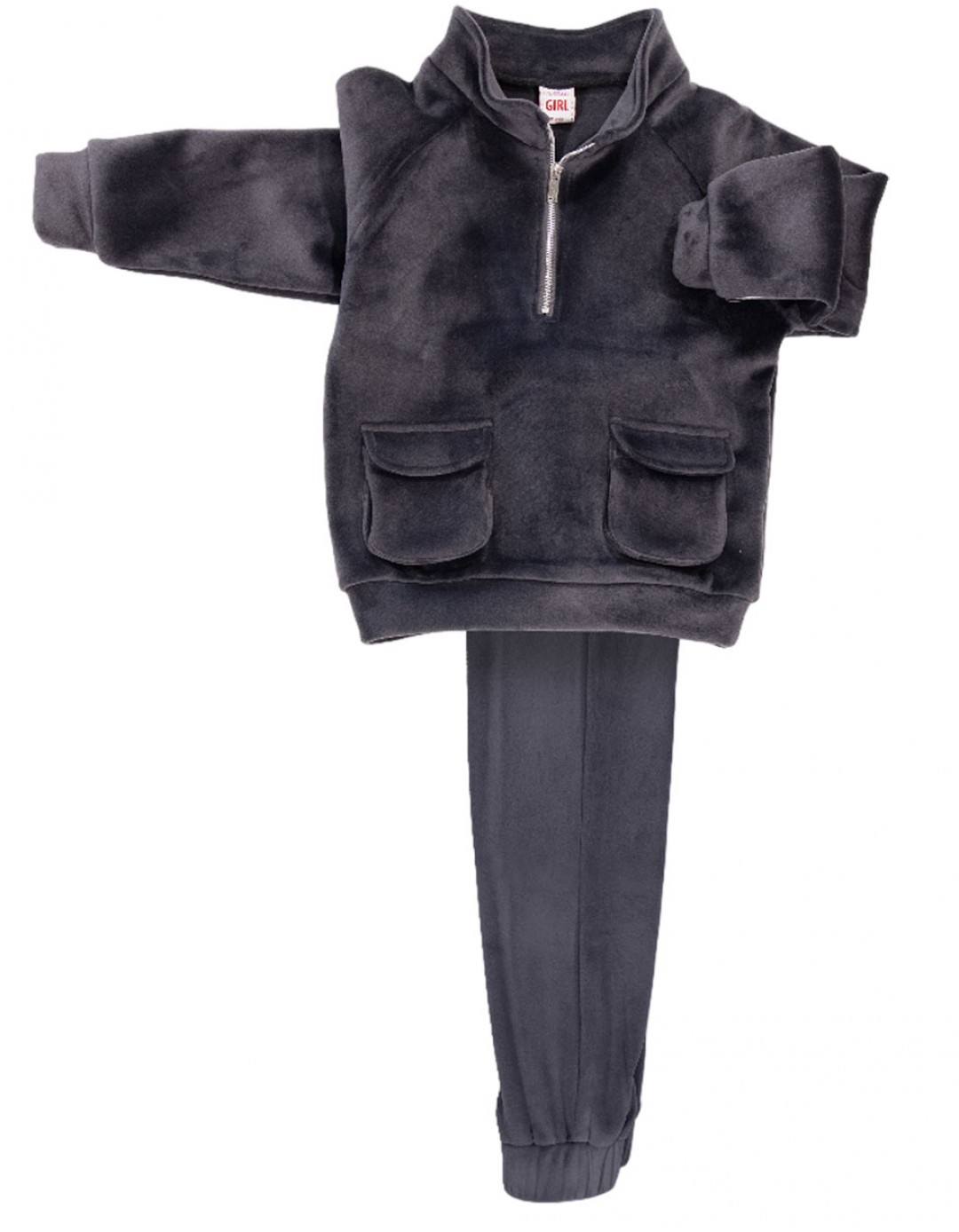 Παιδικό σετ βελουτέ για κορίτσι, ανθρακί, Regular Fit, 65% βαμβάκι-30%πολυεστέρας-5% ελαστίνη. Παιδικό σετ βελουτέ για κορίτσι, ανθρακί, Regular Fit, 65% βαμβάκι-30%πολυεστέρας-5% ελαστίνη.