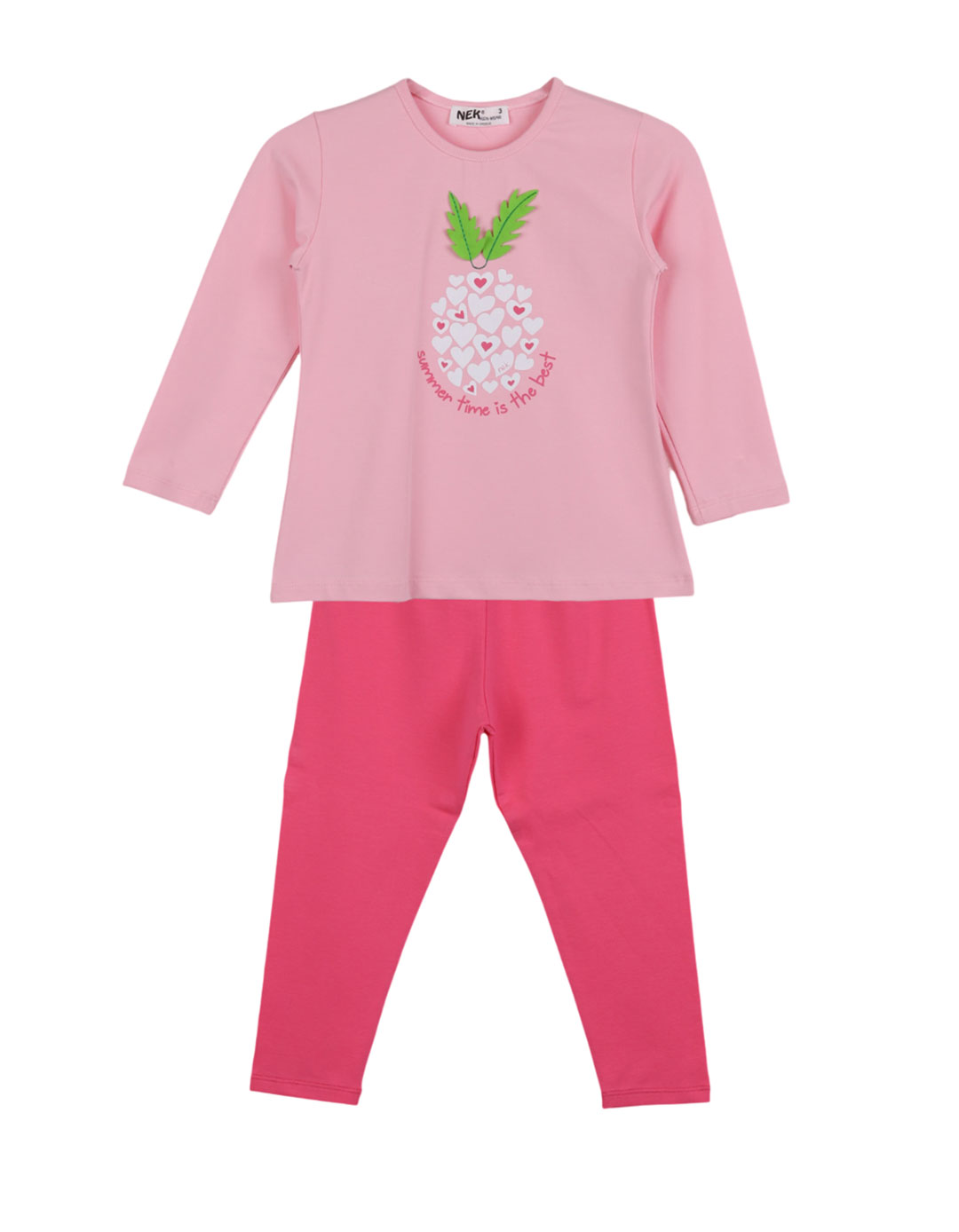 Ανοιξιάτικη παιδική φόρμα για κορίτσι NEK Kids Wear, 100% βαμβακερή,Regular Fit,ροζ.