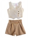 Παιδικό σετ κοριτσιού με σατέν κεντημένο γιλέκο & βερμούδα με αλυσίδα, χρυσό-καφέ,Regular Fit. Παιδικό σετ κοριτσιού με σατέν κεντημένο γιλέκο & βερμούδα με αλυσίδα, χρυσό-καφέ,Regular Fit.