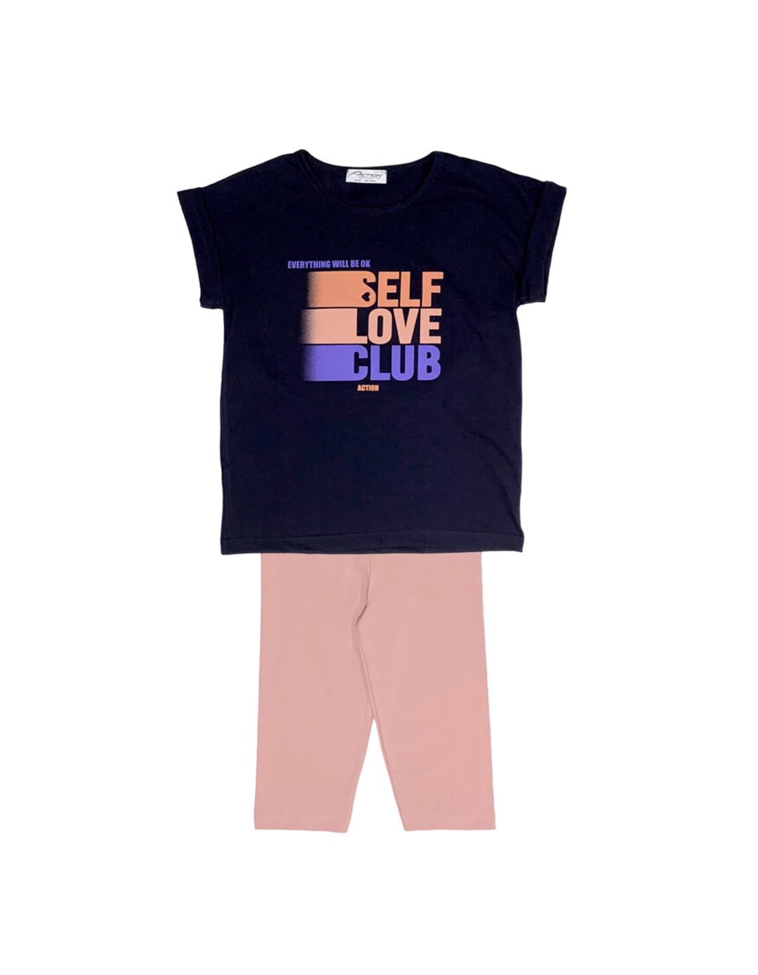 Παιδικό σετ για κορίτσι με μπλούζα και κολάν κάπρι, μπλε-ροζ, Regular Fit, 100% βαμβάκι.