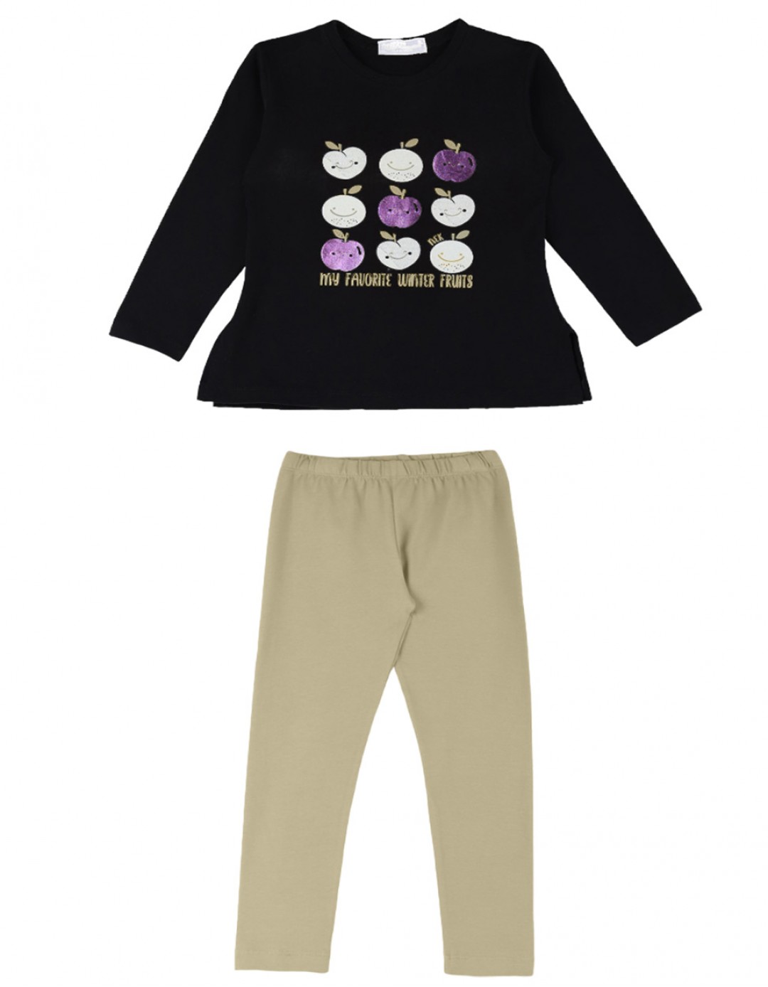 Παιδικό εποχιακό σετ κολάν για κορίτσι, μαύρο-χακί, Regular Fit, 100% βαμβάκι.