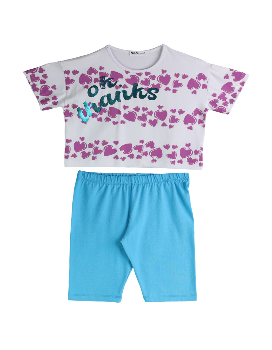 Παιδικό σετ για κορίτσι με μπλούζα και κολάν, λευκό-τυρκουάζ, Regular Fit, 95% βαμβάκι, 5% ελαστίνη. Παιδικό σετ για κορίτσι με μπλούζα και κολάν, λευκό-τυρκουάζ, Regular Fit, 95% βαμβάκι, 5% ελαστίνη.