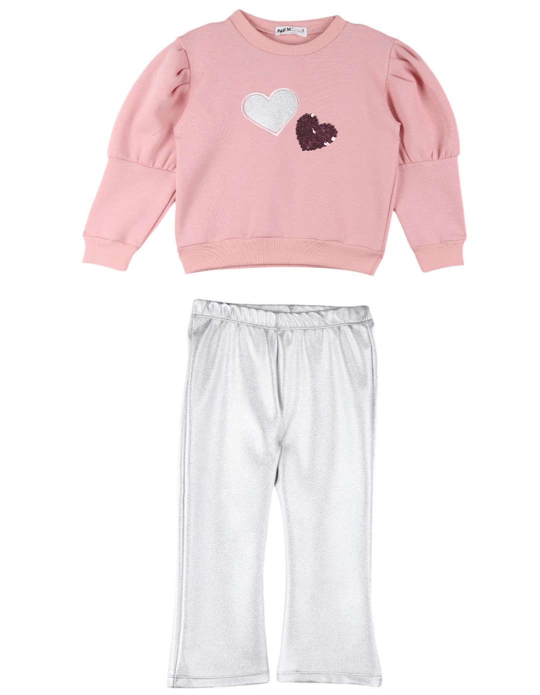 Παιδικό σετ κολάν για κορίτσι, ροζ-ασημί, Regular Fit, 80% βαμβάκι-20% πολυεστέρας.