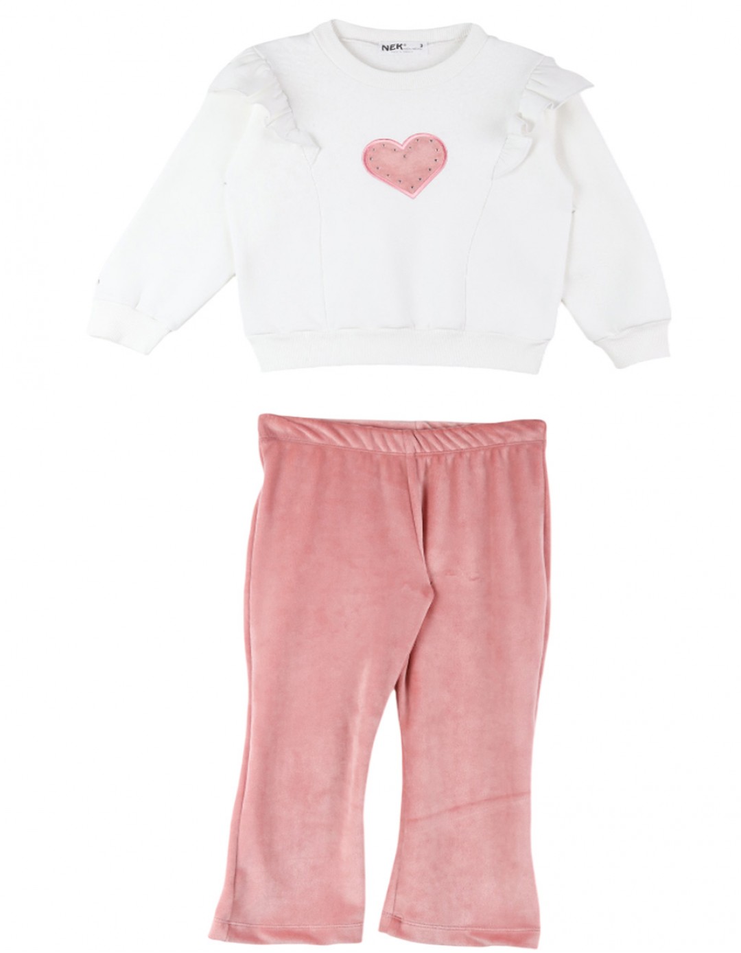 Παιδικό βελουτέ σετ για κορίτσι, εκρού-ροζ, Regular Fit, 80% βαμβάκι-20% πολυεστέρας.