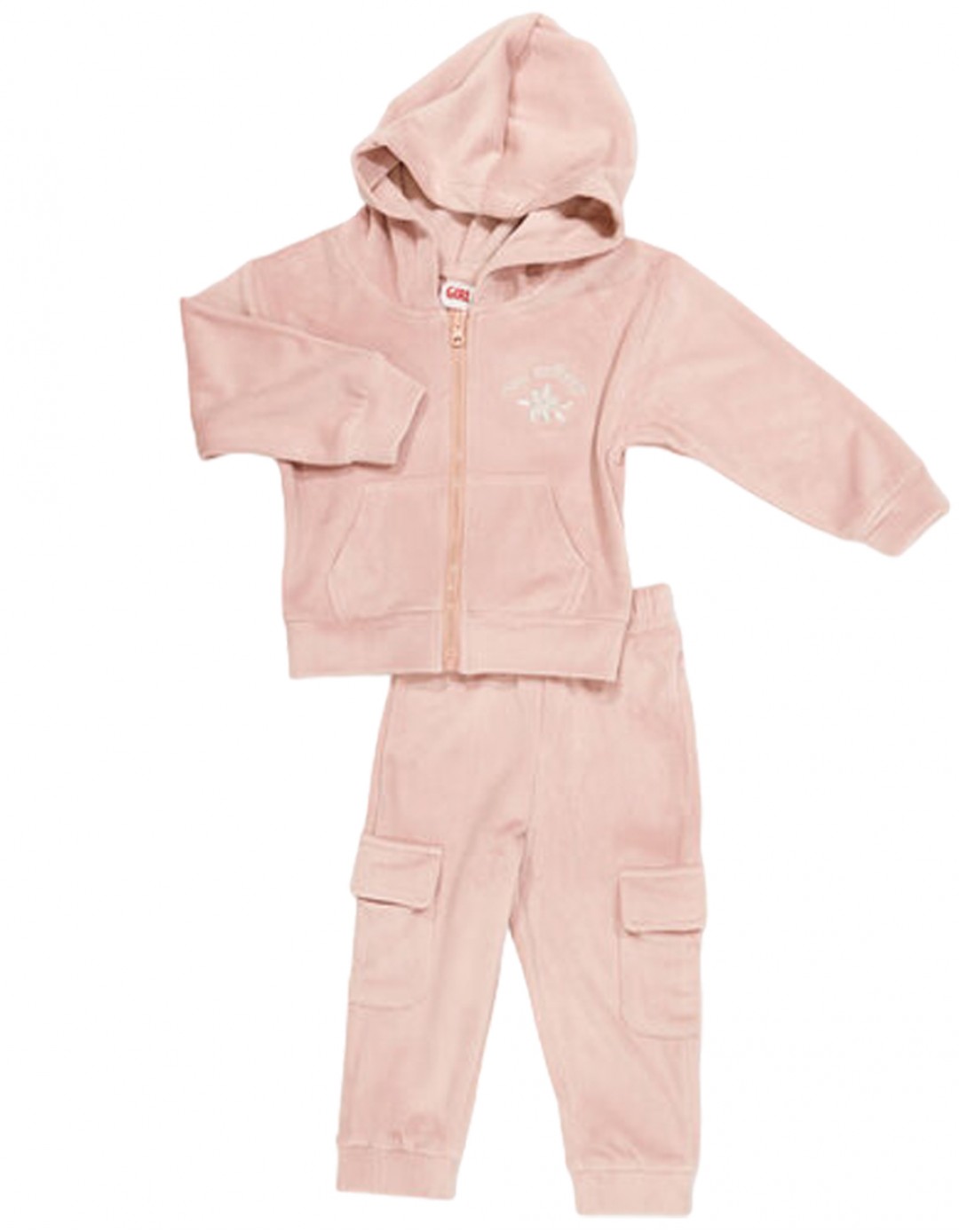 Παιδικό βελουτέ σετ για κορίτσι με ζακέτα, ροζ, Regular Fit, 65% βαμβάκι-30% πολυεστέρας-5% ελαστίνη.