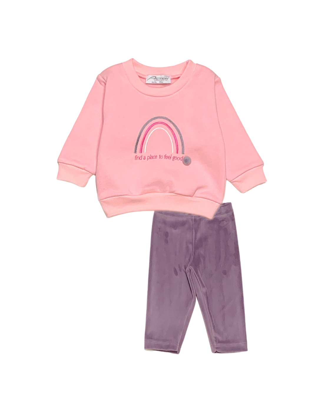 Βρεφικό σετ κολάν βελουτέ για κορίτσι, ροζ-μωβ, Regular Fit, 65% βαμβάκι-35% πολυεστέρας.