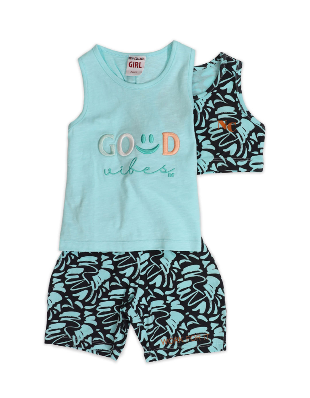 Παιδικό σετ για κορίτσι με δυο μπλουζάκια και σόρτς, βεραμάν, Regular Fit, 95% βαμβάκι, 5% LYC.
