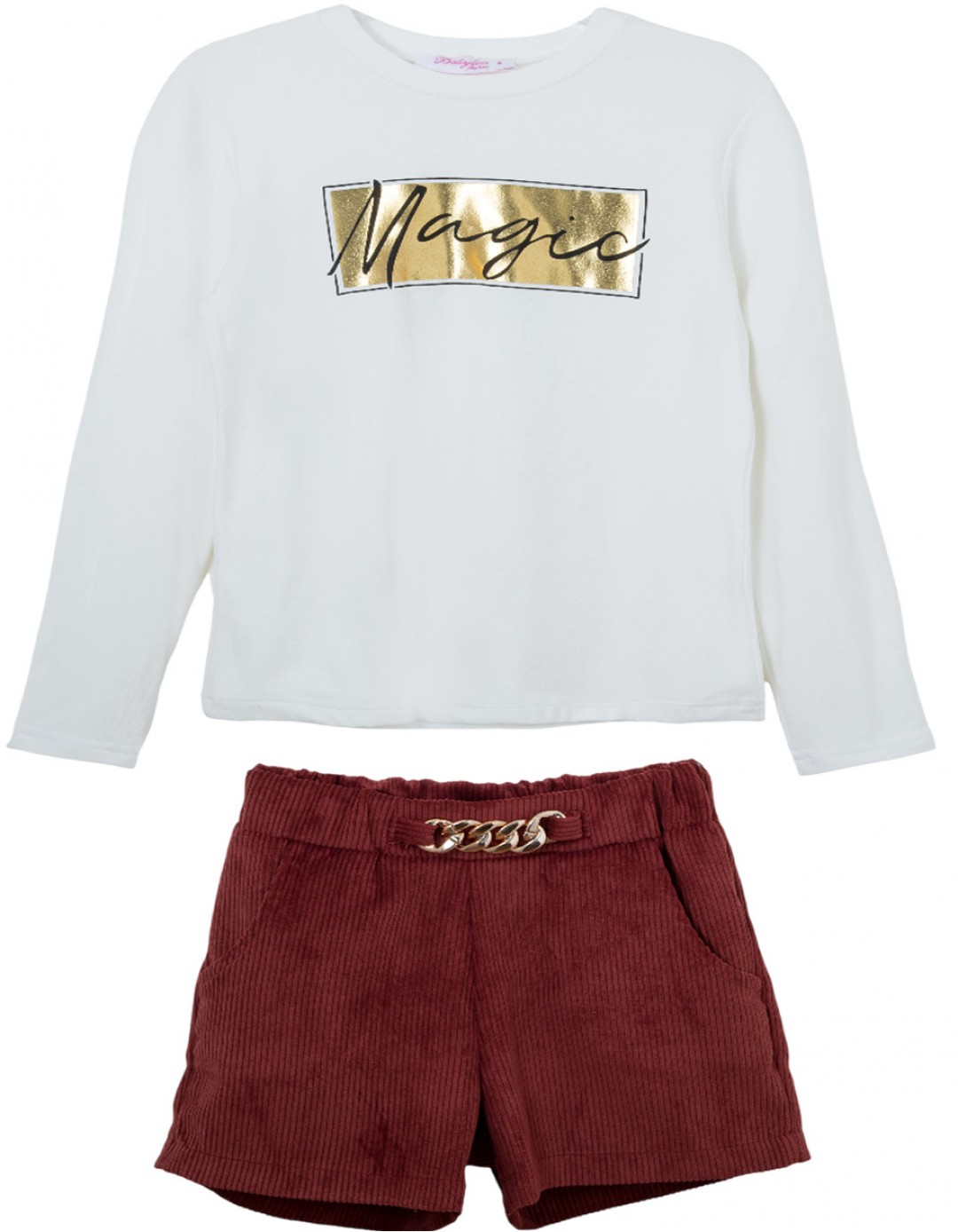 Παιδικό σετ για κορίτσι με γιλέκο και σόρτς, καφέ-κεραμιδί, Regular Fit, 48% Vis-38% Pl-10% Ny-4% E. Παιδικό σετ για κορίτσι με γιλέκο και σόρτς, καφέ-κεραμιδί, Regular Fit, 48% Vis-38% Pl-10% Ny-4% E.