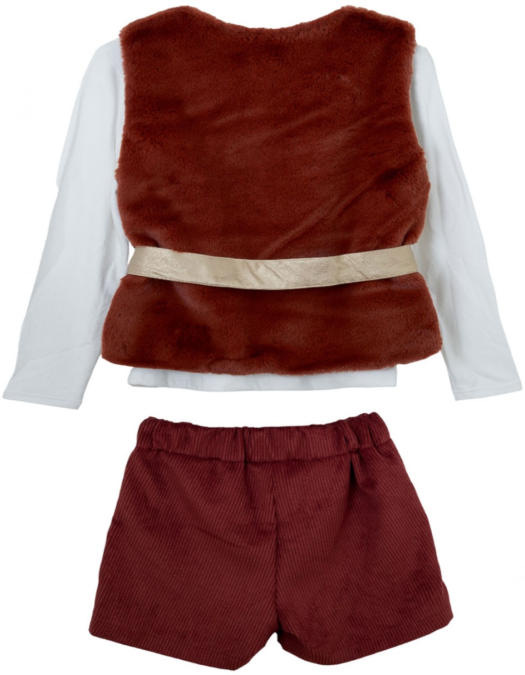 Παιδικό σετ για κορίτσι με γιλέκο και σόρτς, καφέ-κεραμιδί, Regular Fit, 48% Vis-38% Pl-10% Ny-4% E. Παιδικό σετ για κορίτσι με γιλέκο και σόρτς, καφέ-κεραμιδί, Regular Fit, 48% Vis-38% Pl-10% Ny-4% E.