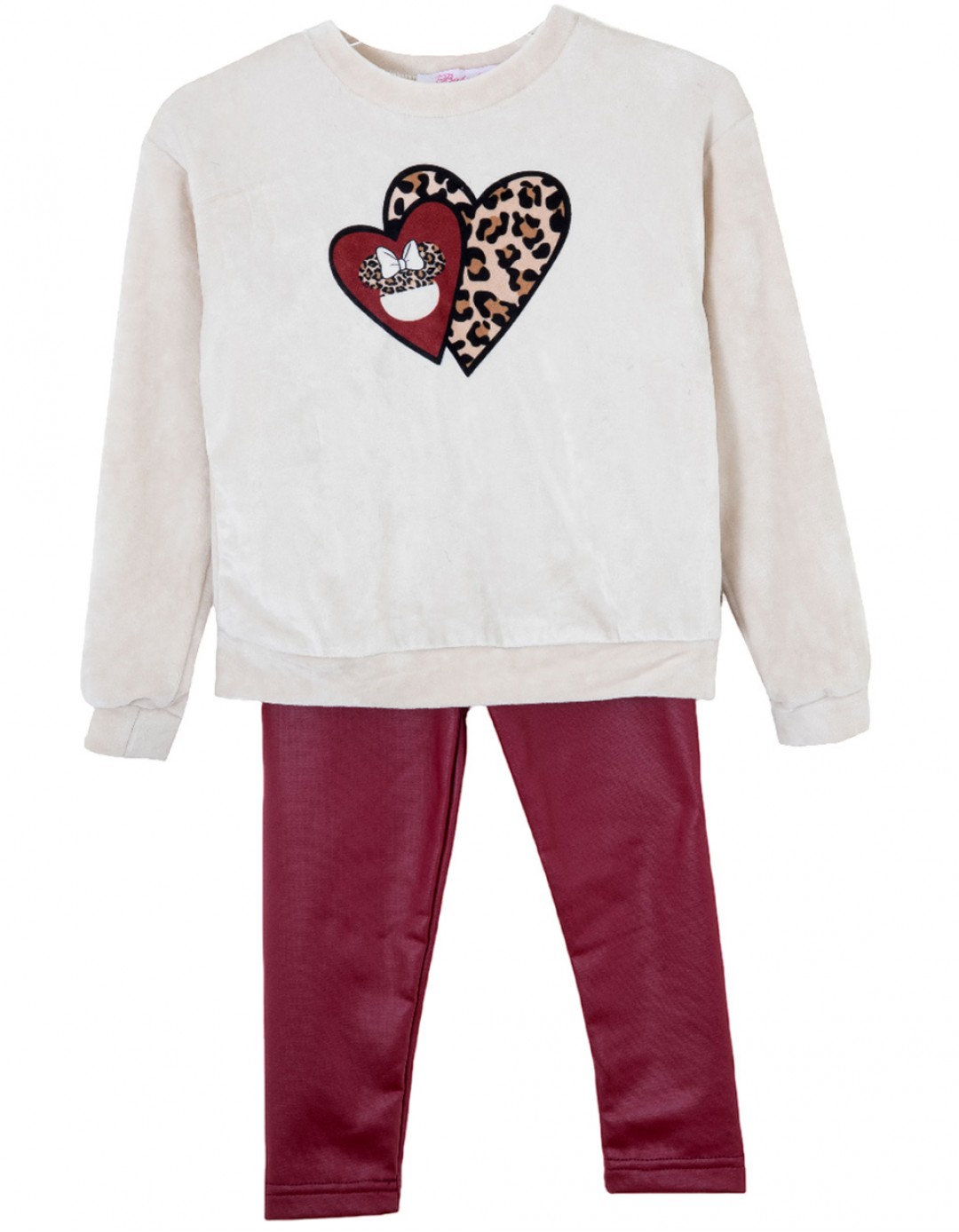 Παιδικό σετ για κορίτσι με μπλούζα και κολάν δερμάτινο, μπεζ-μπορντό, Regular Fit, 90% Pol-17% Ray-3% L.