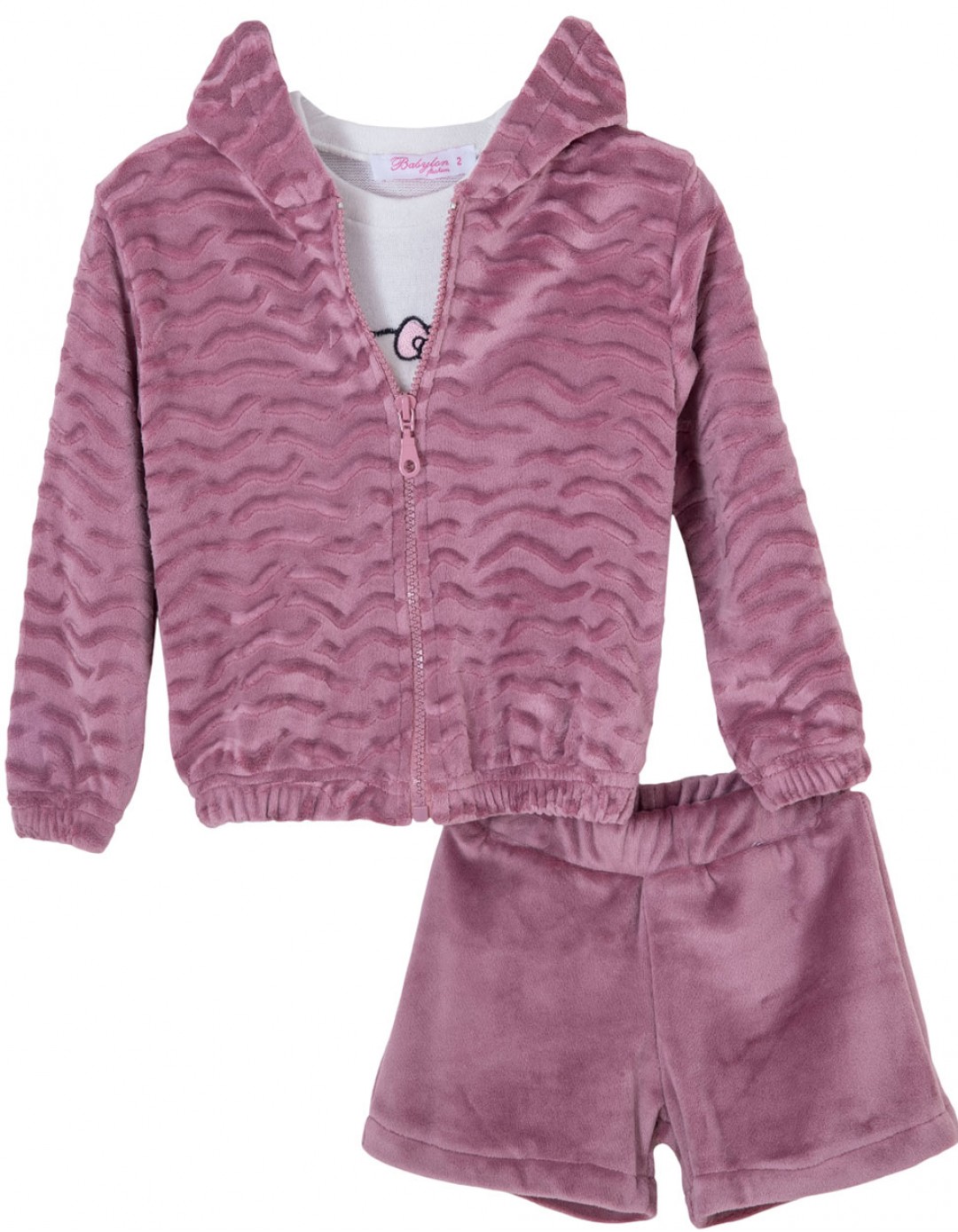 Σετ Κορίτσι Babylon Fashion Ζακέτα - Μπλούζα - Σορτς Βελούτε Λευκό Ροζ Hello Kitty Regular Fit.