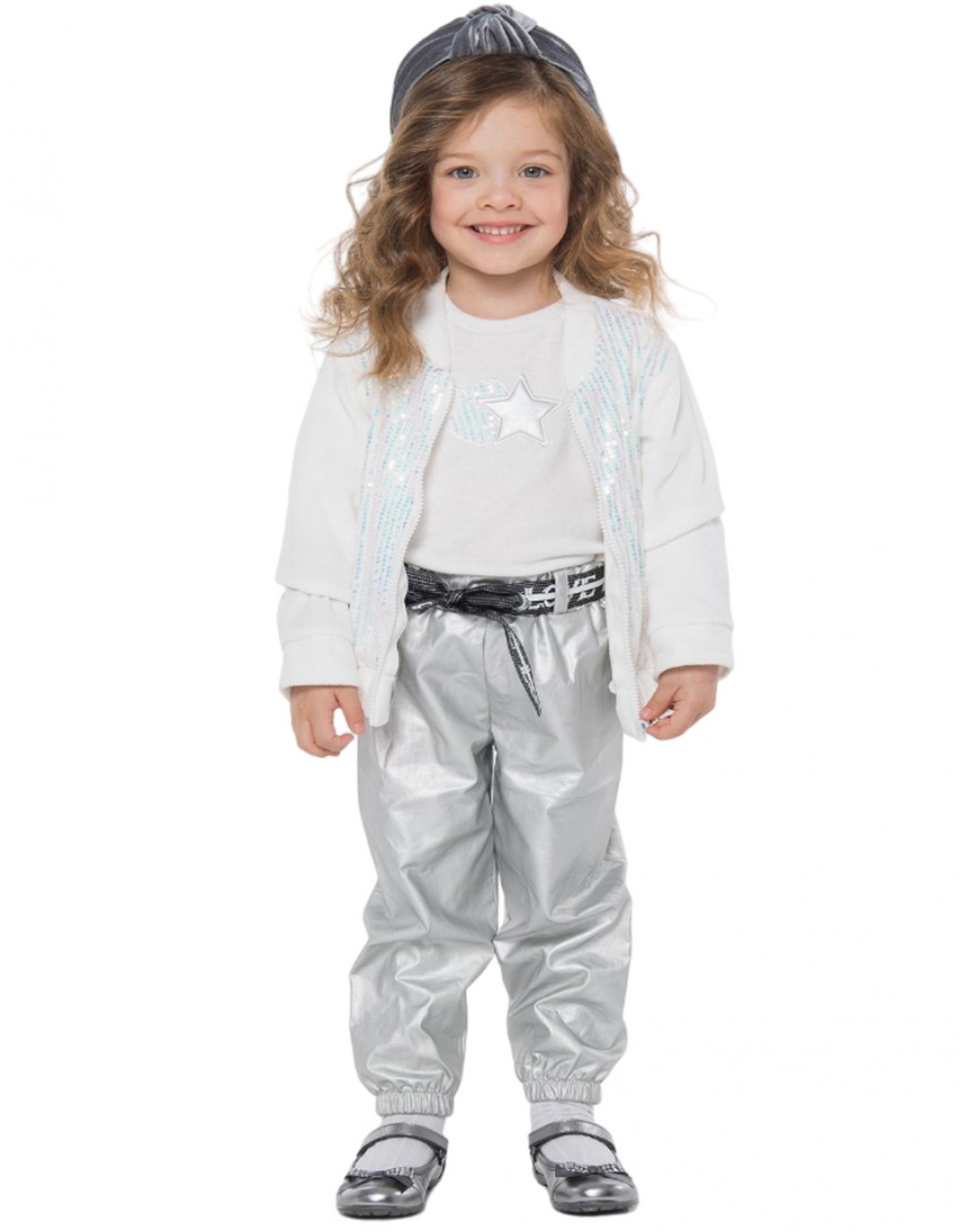 Παιδικό σετ για κορίτσι με ζακέτα, εκρού-ασημί, Regular Fit, 49% Visc-31% Pol-20% Ny.