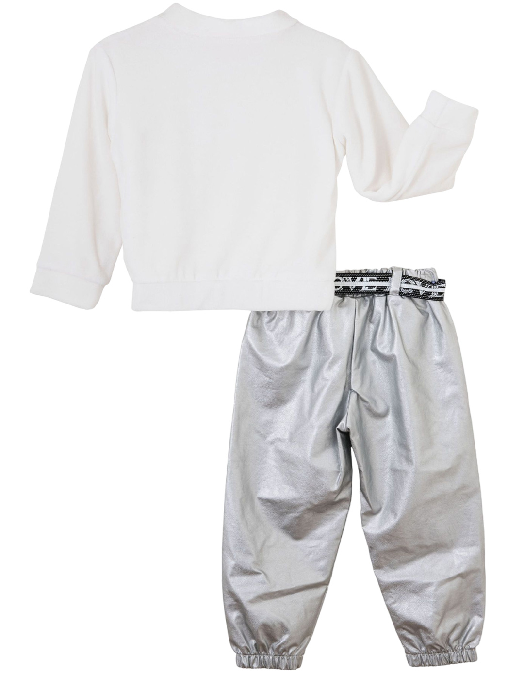 Σετ κοριτσιού Babylon Fashion εκρού-ασημί Σετ κοριτσιού Babylon Fashion εκρού-ασημί με ζακέτα παγιέτα και παντελόνι