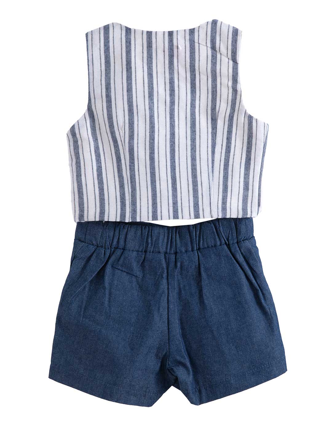 Σετ για Κορίτσι με Ριγέ Γιλέκο και Σορτσάκι .Λευκό-Μπλε.Regular Fit.65%POL35%COTT.  Σετ για Κορίτσι με Ριγέ Γιλέκο και Σορτσάκι .Λευκό-Μπλε.Regular Fit.65%POL35%COTT.