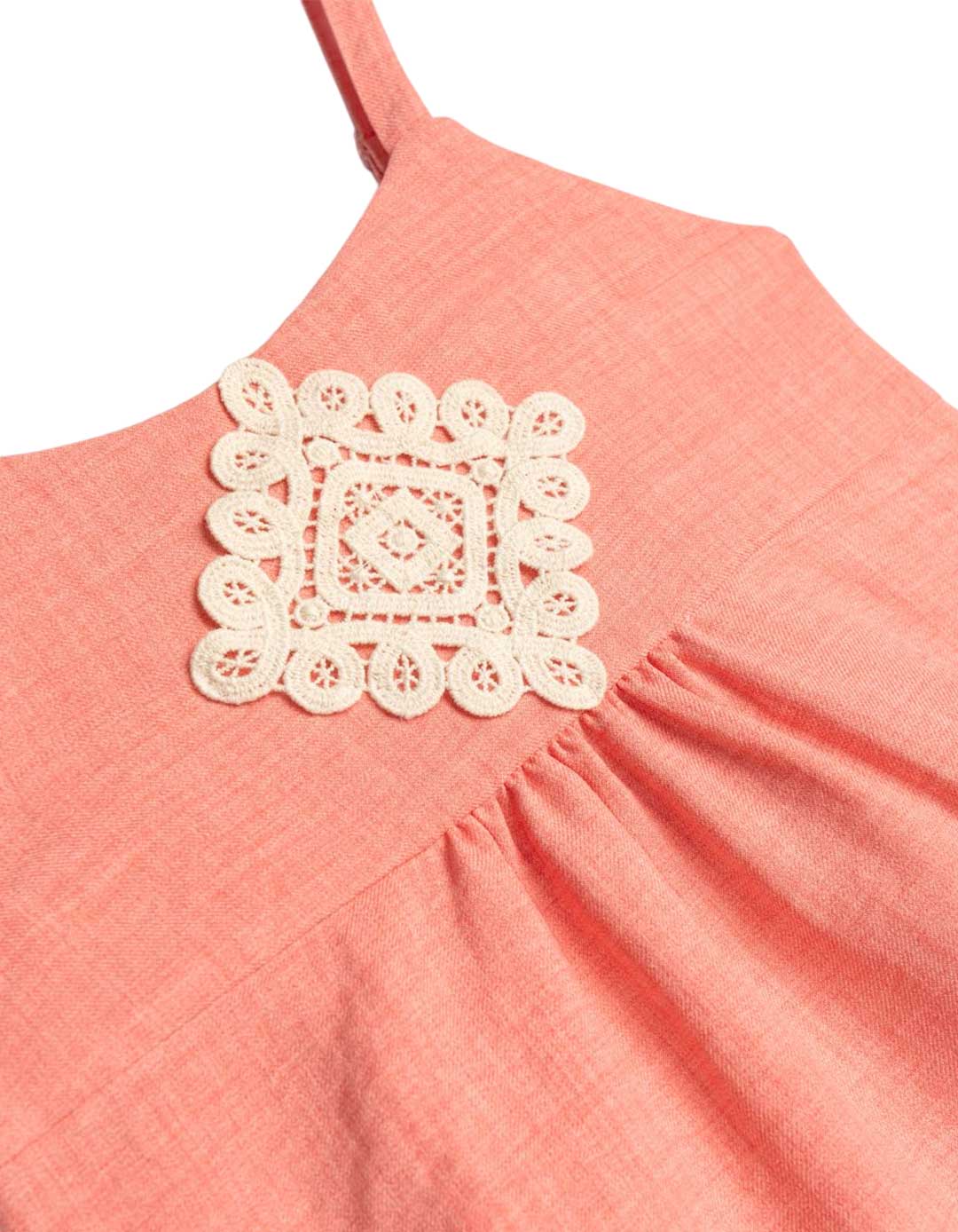 Καλοκαιρινό Παιδικό Σετ για Κορίτσι σε Κοραλί Χρώμα με Δαντέλα 100%poly.Regular Fit. Καλοκαιρινό Παιδικό Σετ για Κορίτσι σε Κοραλί Χρώμα με Δαντέλα 100%poly.Regular Fit.
