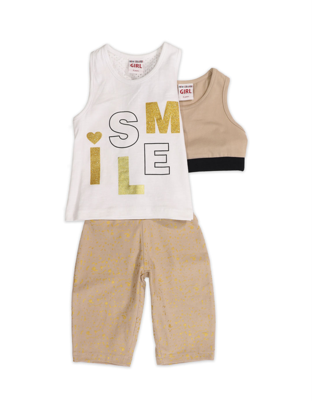 Παιδικό σετ για κορίτσι με τοπάκι και κολάν κάπρι μπεζ, Regular Fit, 100% βαμβάκι.