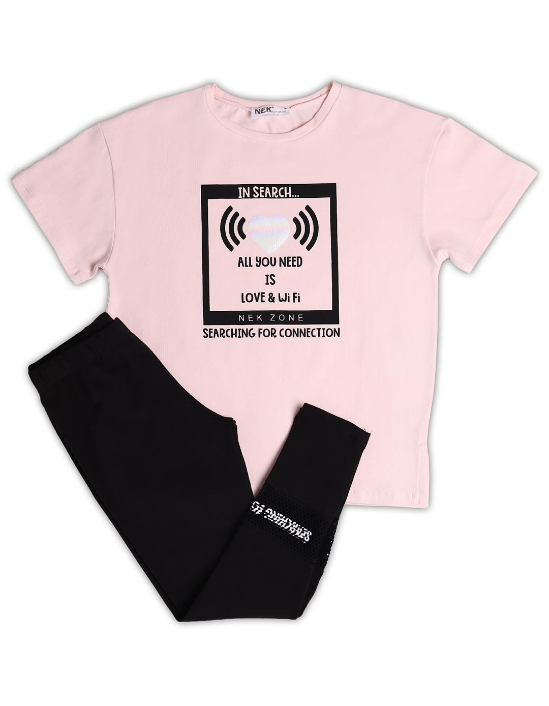 Παιδικό σετ για κορίτσι μπλούζα και κολάν, ροζ- μαύρο, Regular Fit, 95% βαμβάκι, 5% ελαστάνη. Παιδικό σετ για κορίτσι μπλούζα και κολάν, ροζ- μαύρο, Regular Fit, 95% βαμβάκι, 5% ελαστάνη.