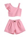 Σετ κοριτσιού με σορτς και ασύμμετρη μπλούζα με βολάν – Ροζ.Regular Fit. Σετ κοριτσιού με σορτς και ασύμμετρη μπλούζα με βολάν – Ροζ.Regular Fit.
