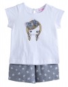 Βρεφικό Σετ Κορίτσι Μπλούζα λευκή με Σορτς γκρι και Φιόγκο - Babylon Fashion,100%cotton.Regular Fit.