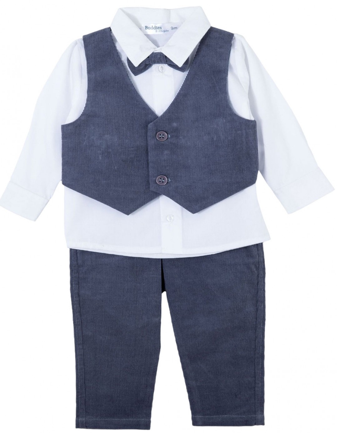 Βρεφικό σετ κουστούμι για αγόρι, κοτλ΄έ, γκρι-λευκό, Regular Fit, 100% COTT-30%PL.