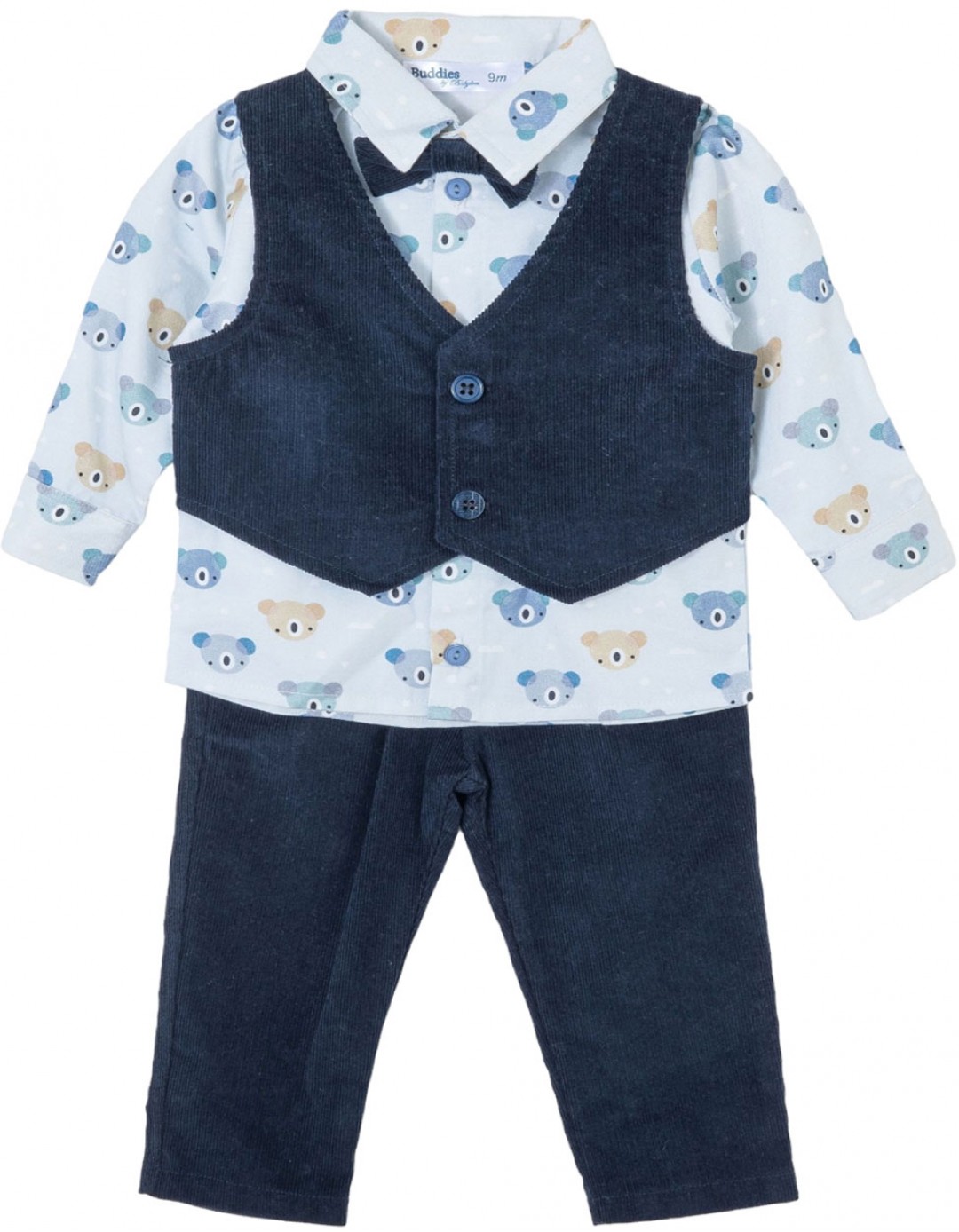 Βρεφικό σετ κουστούμι για αγόρι, κοτλέ, μπλε-σιέλ, Regular Fit, 100% βαμβάκι