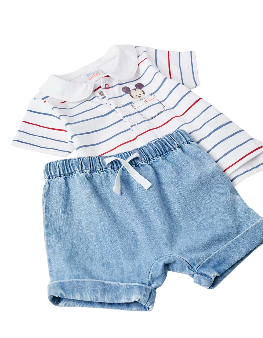 Σορτς και t-shirt για νεογέννητα αγόρια 'MICKEY' λευκό-μπλε.Regular Fit.100% cotton.