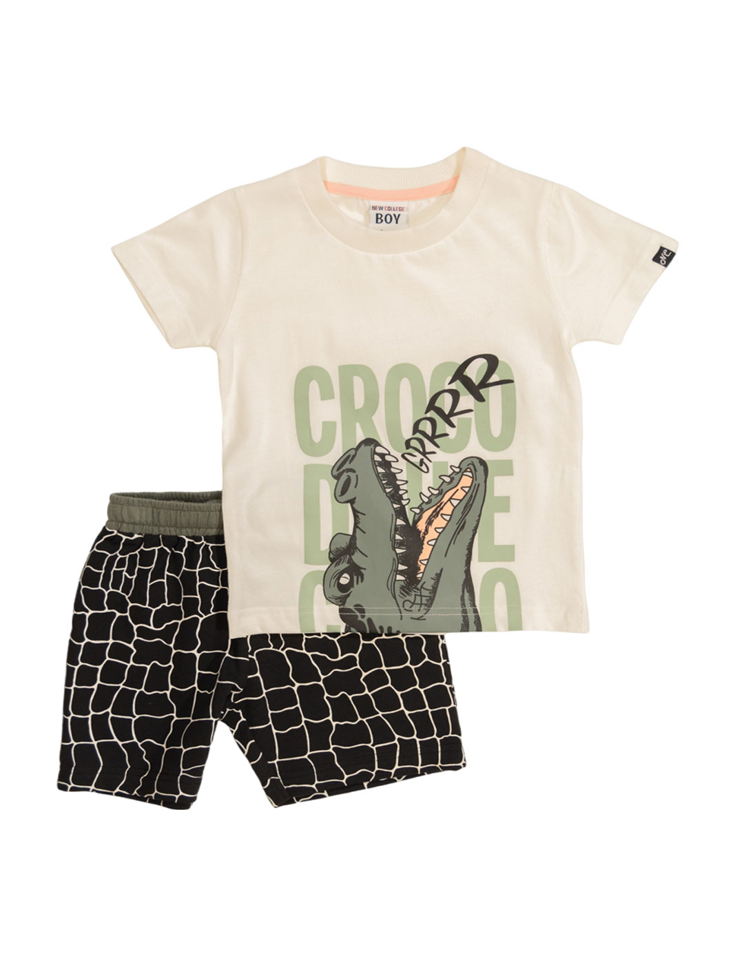Παιδικό σετ 3τμχ για αγόρι με μπλούζα και βερμούδα, εκρού-μαύρο, Regular Fit, 100% βαμβάκι. Παιδικό σετ 3τμχ για αγόρι με μπλούζα και βερμούδα, εκρού-μαύρο, Regular Fit, 100% βαμβάκι.