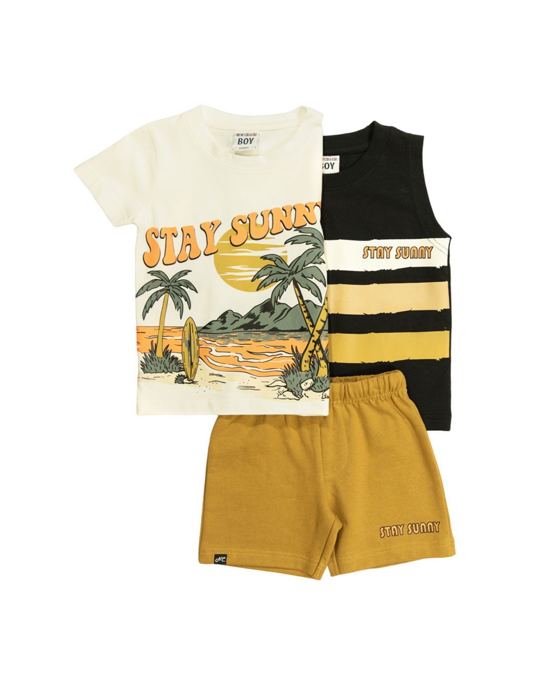 Παιδικό σετ για αγόρι με μπλούζα και βερμούδα, λευκό-καφέ, Regular Fit, 100% βαμβάκι. Παιδικό σετ για αγόρι με μπλούζα και βερμούδα, λευκό-καφέ, Regular Fit, 100% βαμβάκι.