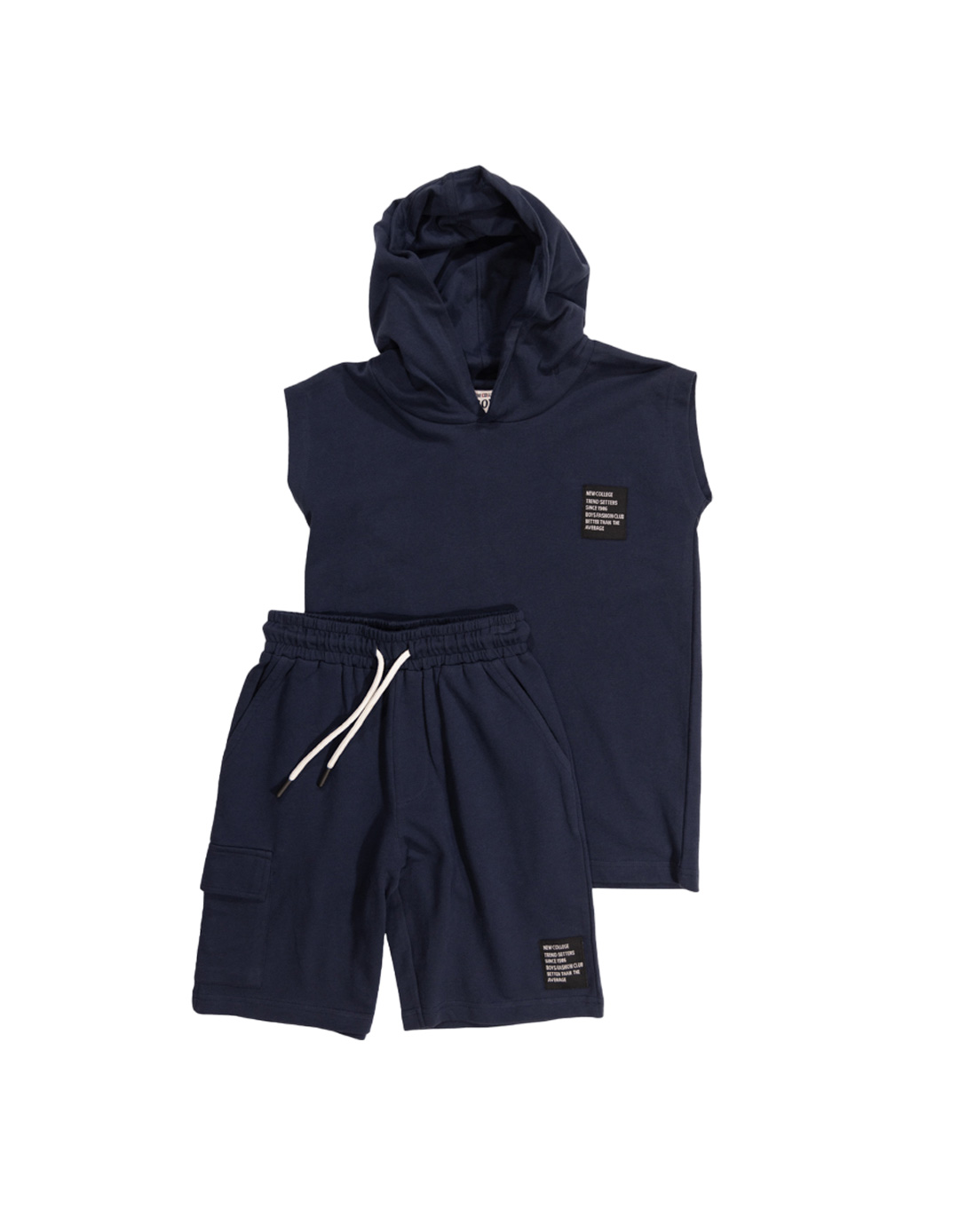 Παιδικό αμάνικο σετ για αγόρι με μπλούζα και βερμούδα, μπλε μαρέν, Regular Fit, 100% βαμβάκι. Παιδικό αμάνικο σετ για αγόρι με μπλούζα και βερμούδα, μπλε μαρέν, Regular Fit, 100% βαμβάκι.