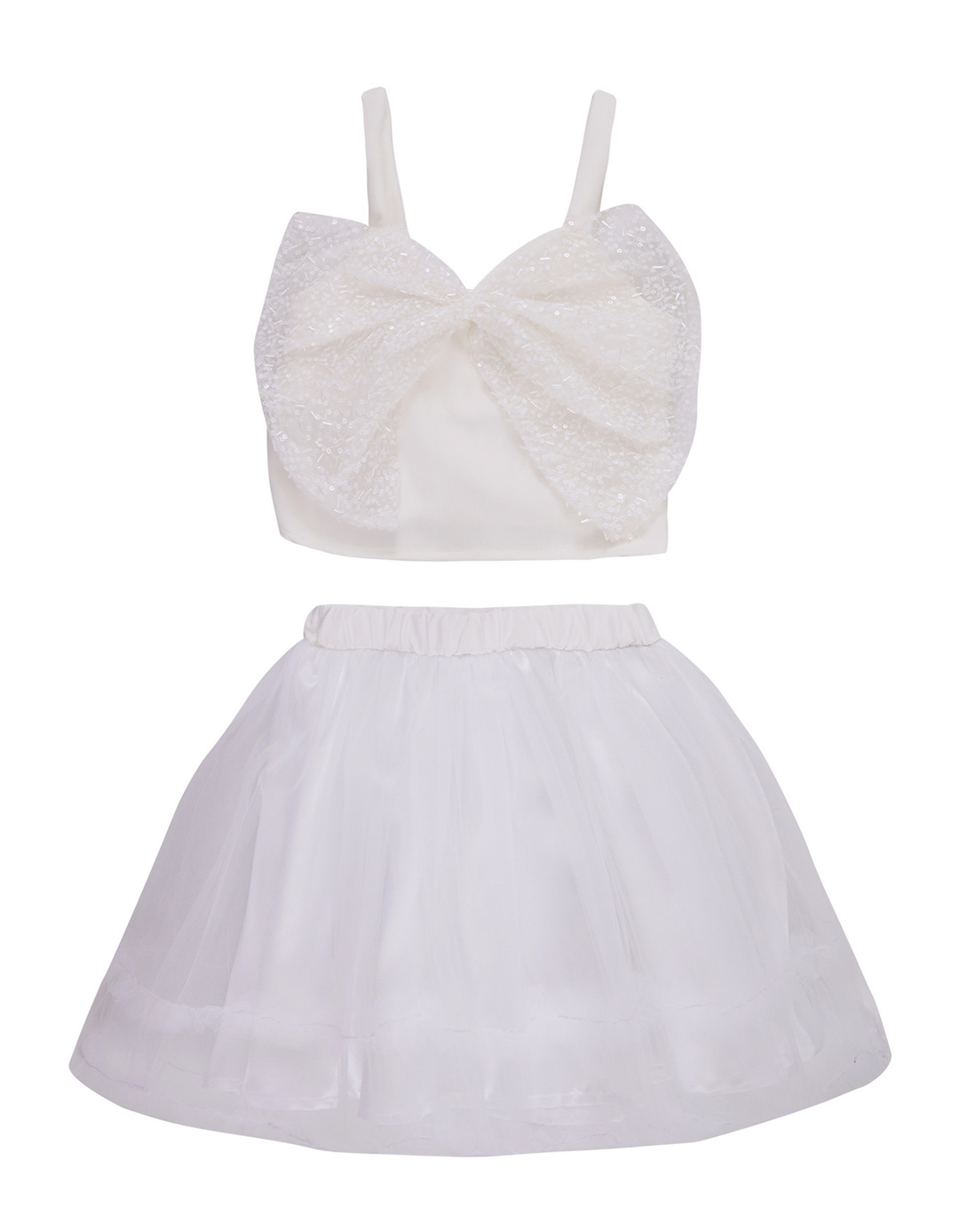 Παιδικό Σετ Κοριτσιού Λευκό με Τούλινη Φούστα & Μπλουζάκι με Φιόγκο – Ιδανικό για Βάπτιση ή Γάμο.89%pes11%sp.Slim Fit.