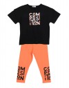 Παιδικό σετ για κορίτσι με μπλούζα και κολάν, μαύρο-πορτοκαλί, Regular Fit, 100% βαμβάκι Παιδικό σετ για κορίτσι με μπλούζα και κολάν, μαύρο-πορτοκαλί, Regular Fit, 100% βαμβάκι