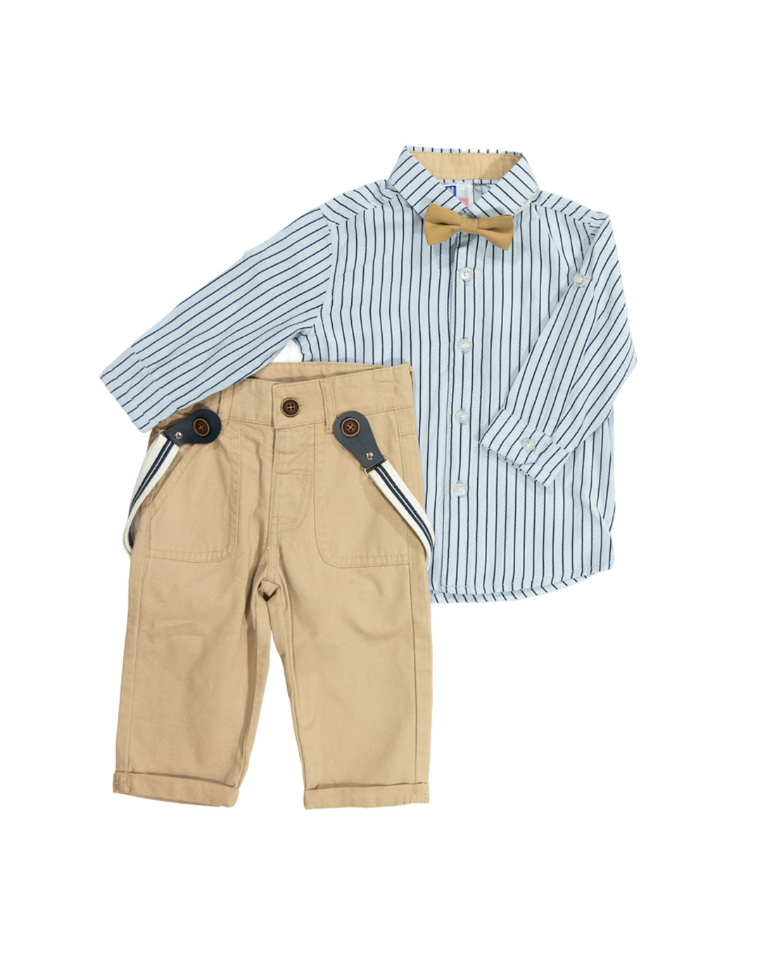 Βρεφικό σετ για αγόρι, πουκάμισο και παντελόνι, σιέλ- μπεζ, Regular Fit, 100% βαμβάκι.