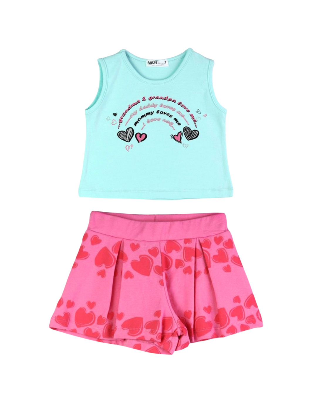 Παιδικό σετ για κορίτσι με μπλούζα και σορτσάκι, άκουα-φο΄υξια, Regular Fit, 95% βαμβάκι, 5% ελαστίνη. Παιδικό σετ για κορίτσι με μπλούζα και σορτσάκι, άκουα-φο΄υξια, Regular Fit, 95% βαμβάκι, 5% ελαστίνη.