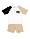 Παιδικό σετ για αγόρι με μπλούζα και βερμούδα, λευκό-μπεζ, Regular Fit, 100% βαμβάκι.
