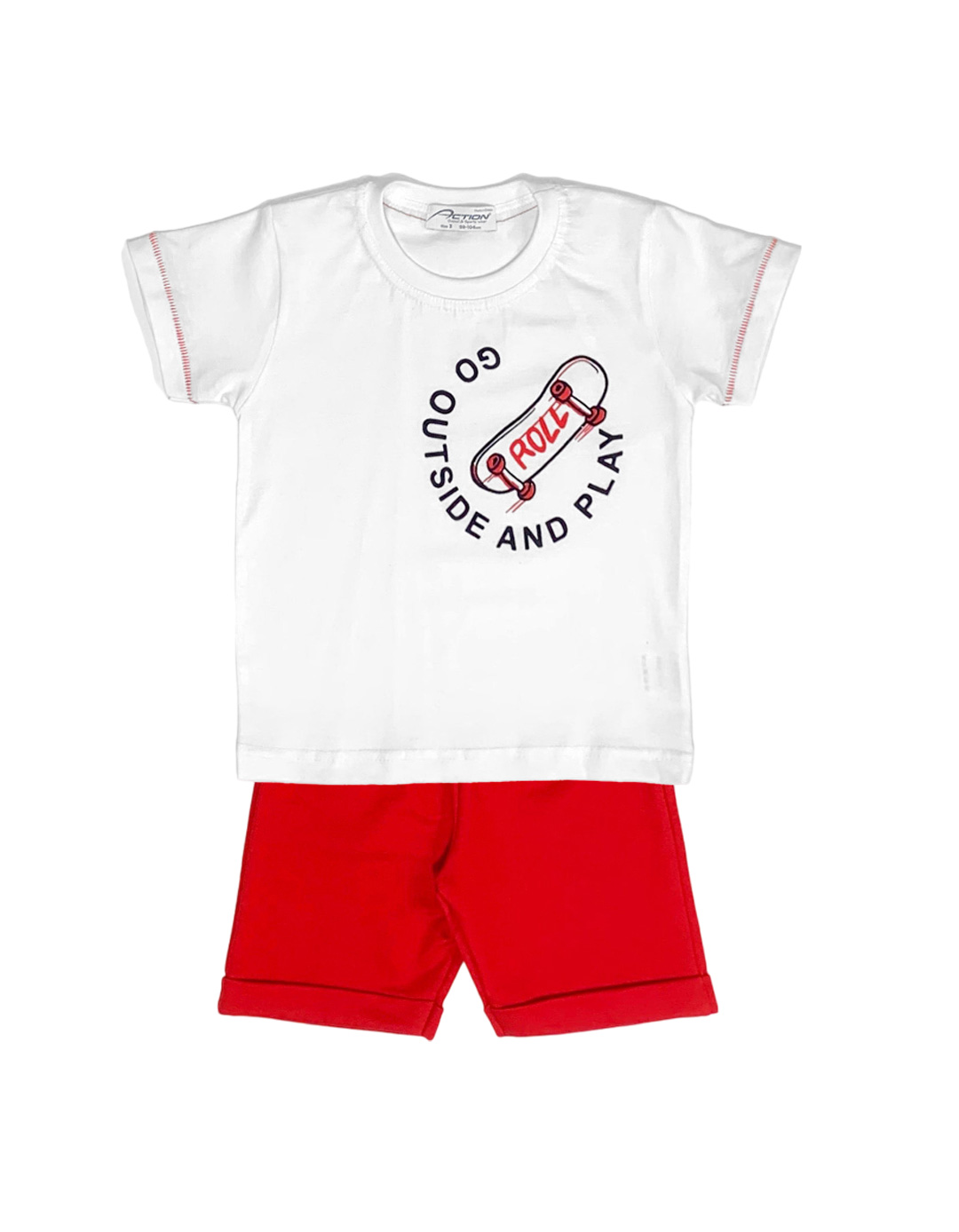 Παιδικό σετ για αγόρι με μπλούζα και βερμούδα, λευκό-κόκκινο, Regular Fit, 100% βαμβάκι.