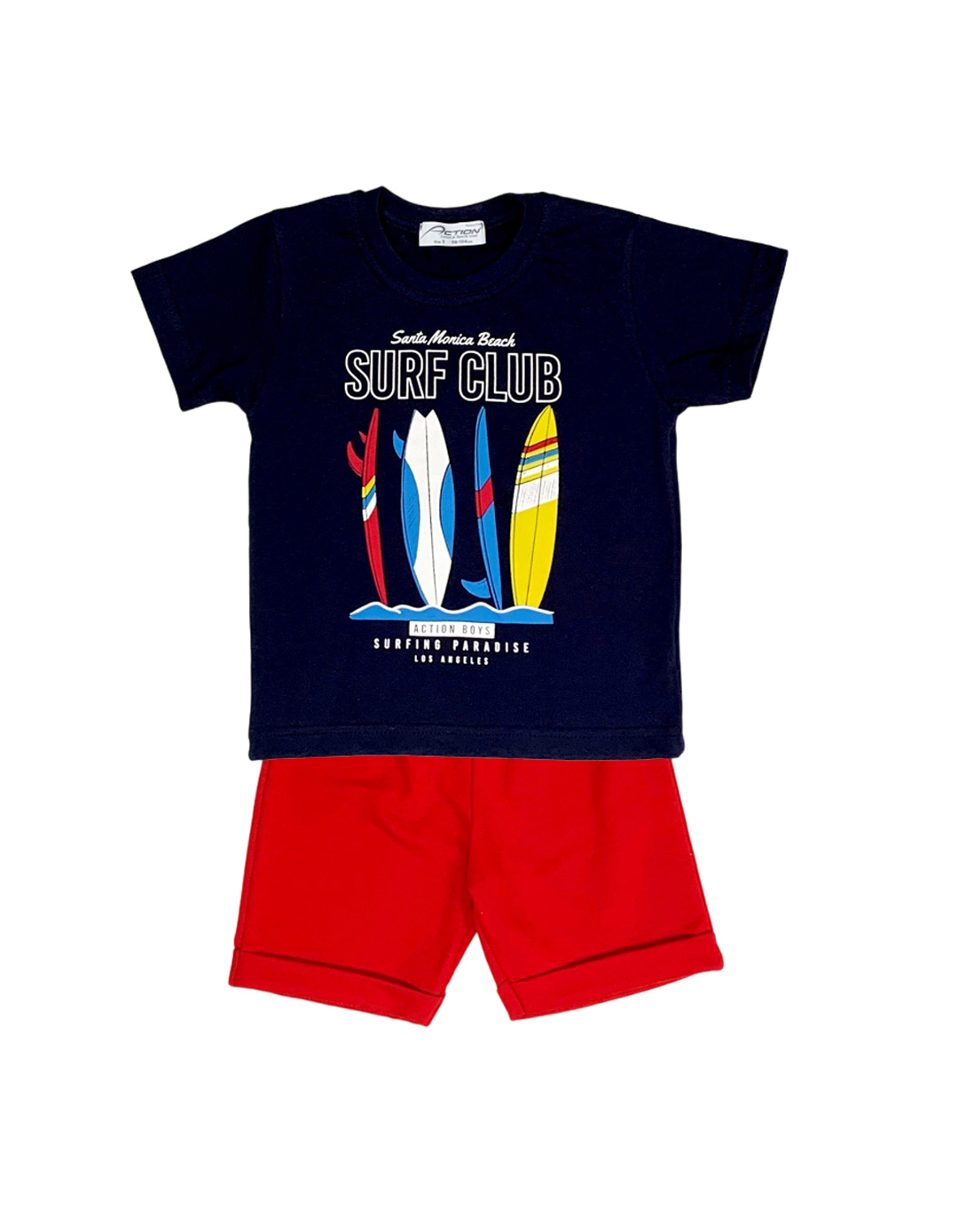 Παιδικό σετ για αγόρι με μπλούζα και βερμούδα, μπλε-κόκκινο, Regular Fit, 100% βαμβάκι.