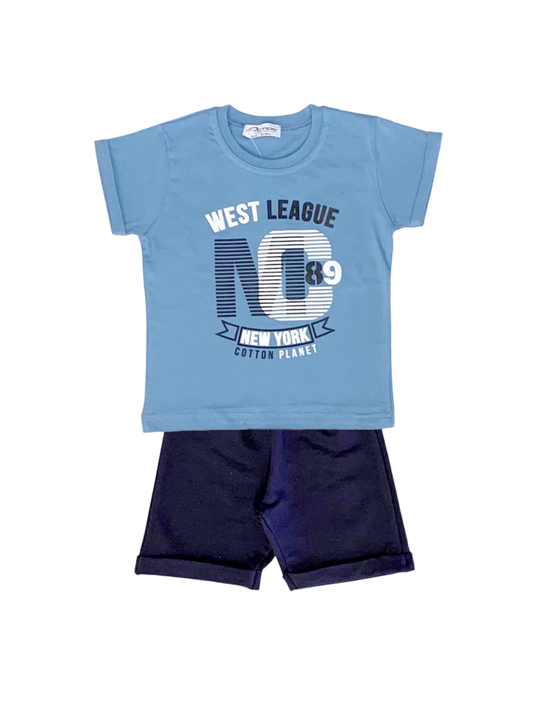 Παιδικό σετ για αγόρι με μπλούζα και βερμούδα, σιελ-ανθρακί, Regular Fit, 100% βαμβάκι.