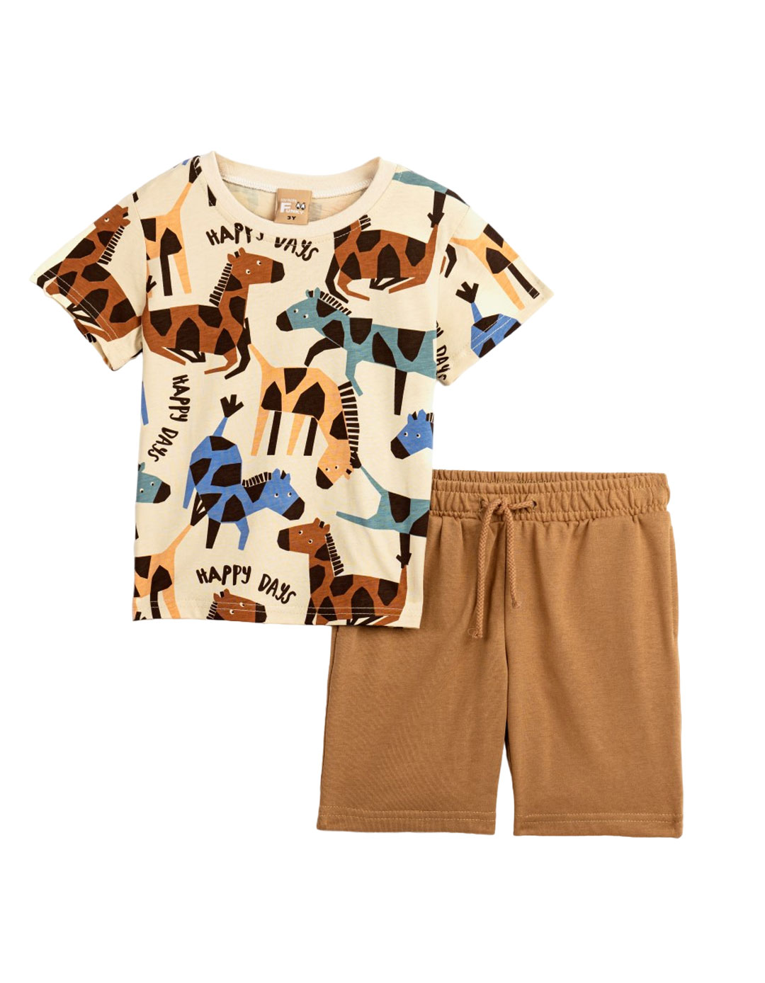Παιδικό σετ για αγόρι με μπλούζα και βερμούδα, εκρού-καφέ, Regular Fit, 100% βαμβάκι.