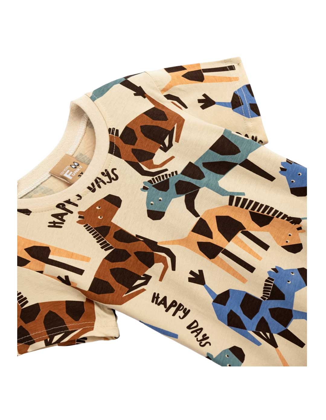 Παιδικό σετ για αγόρι με μπλούζα και βερμούδα, εκρού-καφέ, Regular Fit, 100% βαμβάκι.