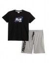 Παιδικό σετ για αγόρι με μπλούζα και βερμούδα, μαύρο-γκρι μελανζέ, Regular Fit, 100% βαμβάκι. Παιδικό σετ για αγόρι με μπλούζα και βερμούδα, μαύρο-γκρι μελανζέ, Regular Fit, 100% βαμβάκι.