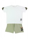 Παιδικό σετ για αγόρι με μπλούζα και βερμούδα, λευκό-χακί, Regular Fit, 100% βαμβάκι. Παιδικό σετ για αγόρι με μπλούζα και βερμούδα, λευκό-χακί, Regular Fit, 100% βαμβάκι.