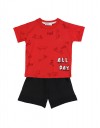 Παιδικό σετ για αγόρι με μπλούζα και βερμούδα, κόκκινο-μαύρο, Regular Fit, 100% βαμβάκι. Παιδικό σετ για αγόρι με μπλούζα και βερμούδα, κόκκινο-μαύρο, Regular Fit, 100% βαμβάκι.
