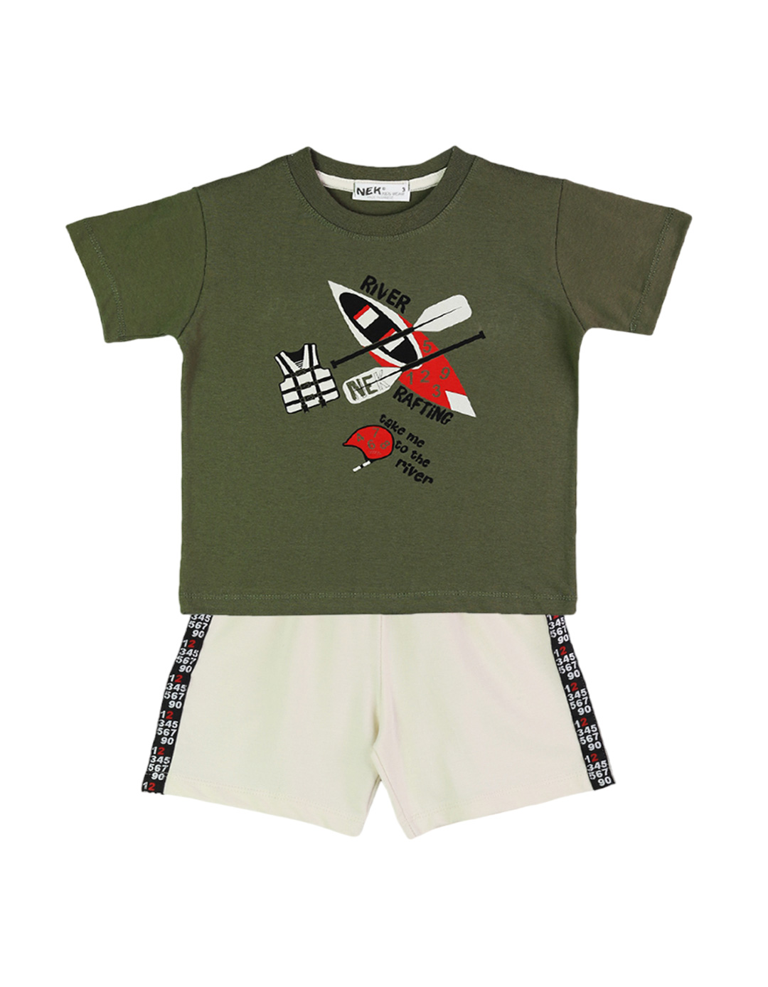 Παιδικό σετ για αγόρι με μπλούζα και βερμούδα, λαδί-πάγου, Regular Fit, 100% βαμβάκι. Παιδικό σετ για αγόρι με μπλούζα και βερμούδα, λαδί-πάγου, Regular Fit, 100% βαμβάκι.