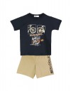 Παιδικό σετ για αγόρι με μπλούζα και βερμούδα, μαρέν-μπέζ, Regular Fit, 100% βαμβάκι.