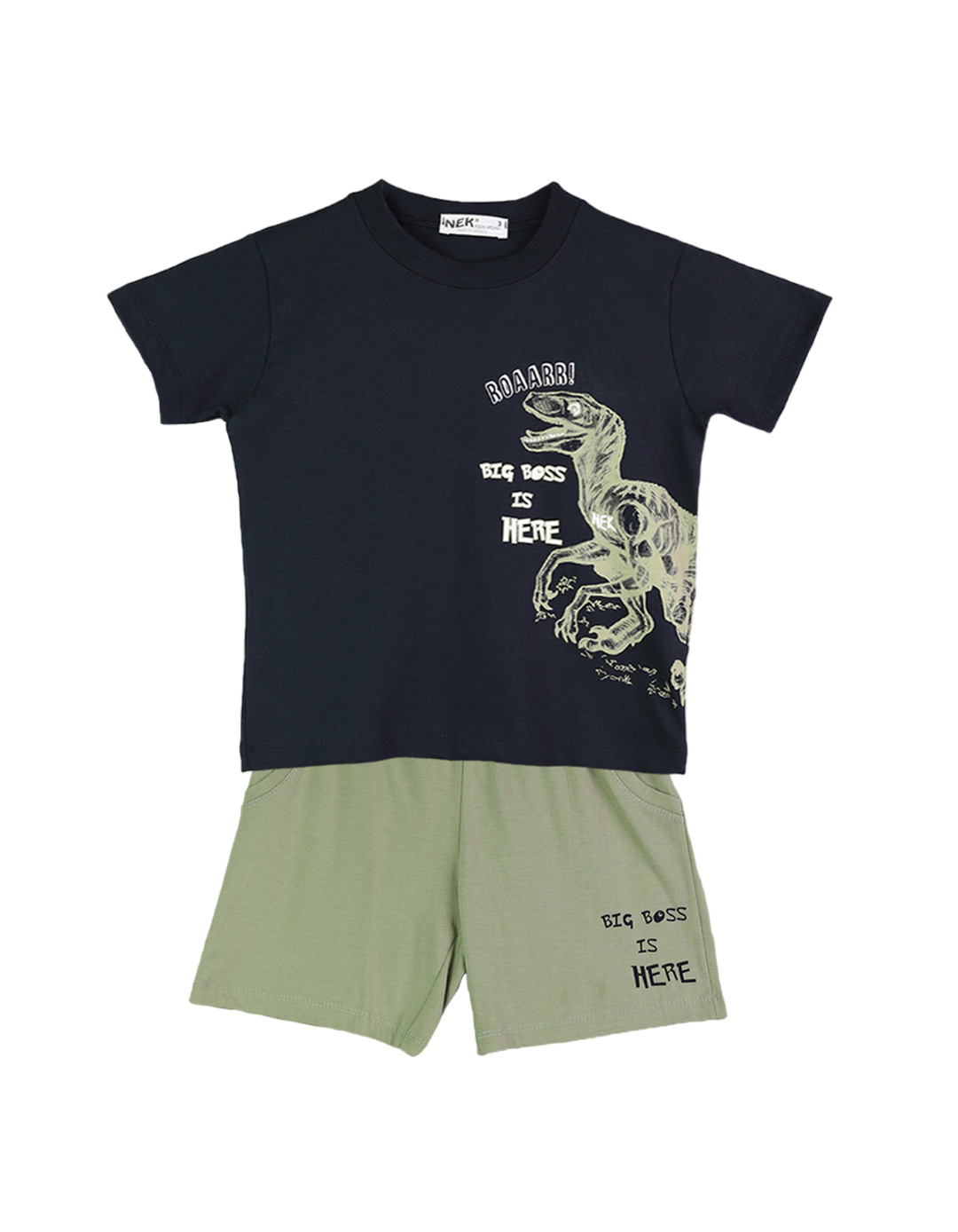 Παιδικό σετ για αγόρι με μπλούζα και βερμούδα, μαρέν-χακί, Regular Fit, 100% βαμβάκι. Παιδικό σετ για αγόρι με μπλούζα και βερμούδα, μαρέν-χακί, Regular Fit, 100% βαμβάκι.