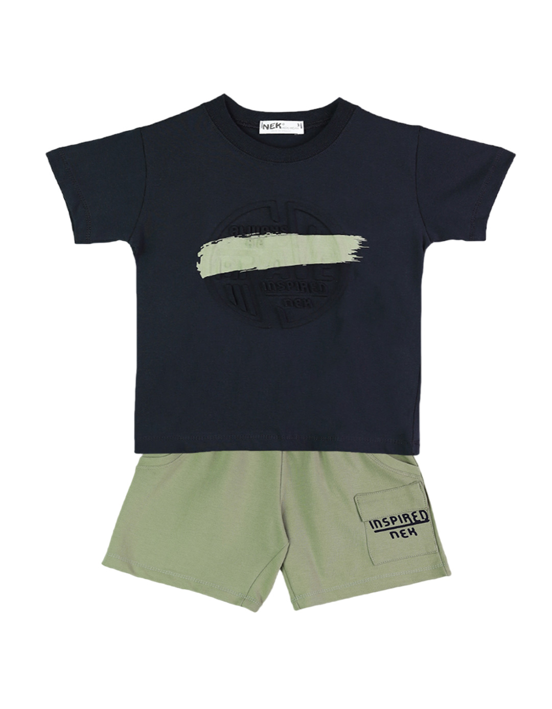 Παιδικό σετ για αγόρι με μπλούζα και βερμούδα, μαρέν-χακί, Regular Fit, 100% βαμβάκι. Παιδικό σετ για αγόρι με μπλούζα και βερμούδα, μαρέν-χακί, Regular Fit, 100% βαμβάκι.