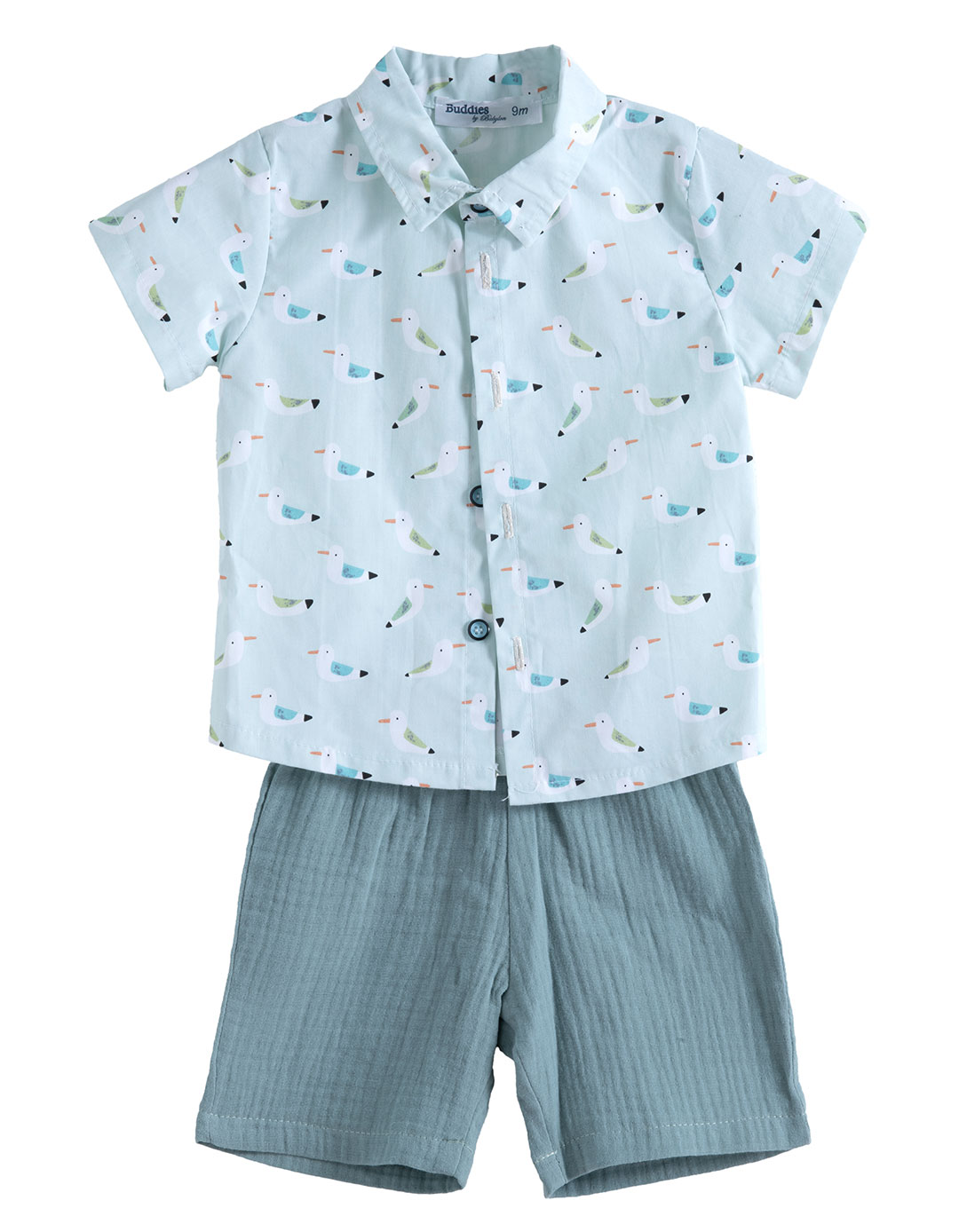 Βρεφικό Σετ για Αγόρι με Πουκάμισο και Πράσινο Σορτς, 100%cotton.Regular Fit.